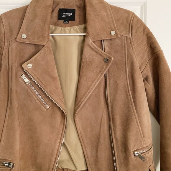 Women's LAMARQUE Brown Suede Leather Moto Jacket - Picture 2 of 6